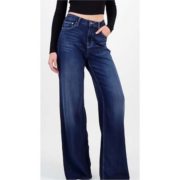 GUESS Womens Soft Bellflower High-Rise Wide-Leg Jeans Dark Blue 29x32 NWT - Picture 1 of 5